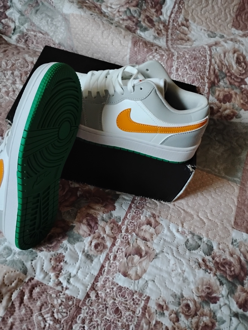 Men's Low-Top Sneakers in White, Gray & Yellow